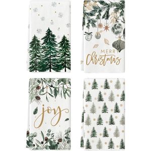 Green 18x26 Inch Farmhouse Christmas <b>Kitchen</b> Towels Xmas Tree <b>Ornament</b> Dish Towels Snowflake Winter Decoration for Cleaning - Product Image 1