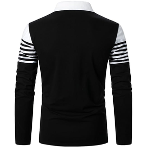 เสื้อโปโลชายลายทาง แขนยาว/สั้น ทรงเข้ารูป สไตล์ลำลอง สีตัดกัน ผ้าฝ้าย เสื้อยืดกอล์ฟ - Product Image 3