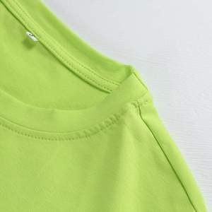T-shirt court en jersey décontracté pour femme, vert lime, à manches courtes, col rond, coupe ample, printemps-été, 100 % coton, respirant, tricoté - Product Image 6