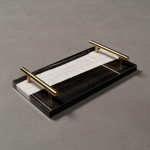 Creative Rectangle <b>White</b> Marble Tray With Stripes Design Handle Gold Platted Finished Kitchen Use Cheese Cutting Tray Home Decor - Product Image 4