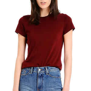 Women's Burgundy Short Sleeve Crew Neck T-Shirt Regular Fit Casual Solid Color 100% Cotton Jersey Knitted All Seasons t shirts - Product Image 1