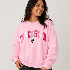 Women's Light <b>Pink</b> Multicolor Varsity Letter Crewneck <b>Sweatshirt</b> Oversized Long Sleeve Custom Logo Pullover Wholesale - Product Image 4