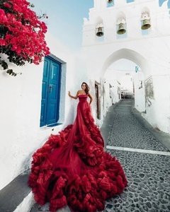 New Arrival Long Chiffon Red Formal Off-the-Shoulder <b>Dress</b> Flying 100% Silk Different Colors Wide Long Train for Women - Product Image 1