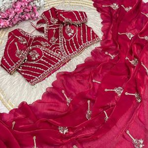 Sari de style Bollywood haut de gamme et élégant avec broderies Khatli et perles, chemisier cousu, prix de gros par Royal Export - Product Image 5