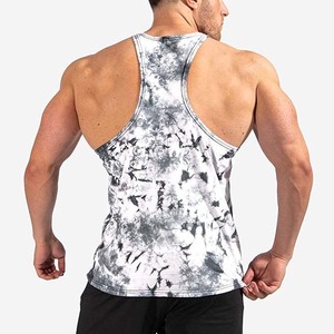 <b>Men's</b> Tie Dye Tank Top O Neck Breathable Knitted Casual Workout <b>Vest</b> Sporty Fitness Gym Shirt <b>White</b> Black Pattern - Product Image 2