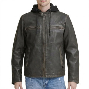 Veste en cuir véritable pour homme avec logo personnalisé, veste bomber vintage à capuche, coupe-vent, veste de motard - Product Image 2
