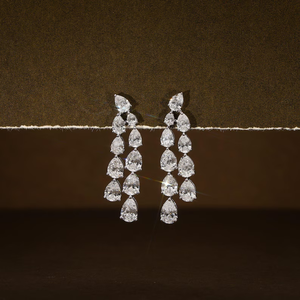 Pendientes de Diamantes Cultivados en Laboratorio, Corte Pera, Diseño Cascada, 10.05 CTW, Color E-F, Claridad VVS2, Joyería Fina para Novia - Product Image 3