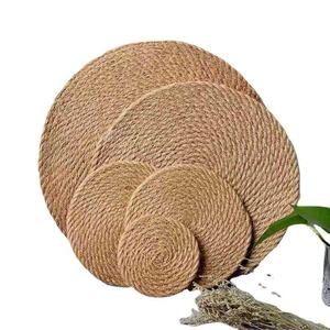 เสื่อปอกระเจาทำด้วยมือ-แผ่นรองจานใยอาหารธรรมชาติสำหรับตกแต่งห้องครัวร้านอาหารและโต๊ะโรงแรม - Product Image 5