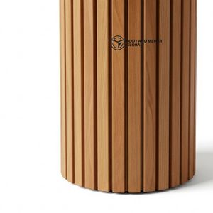 <b>Round</b> Fluted Solid Wood Side Table Modern Ribbed Cylinder End Table in Natural Finish Minimalist Scandinavian Accent Table - Product Image 3