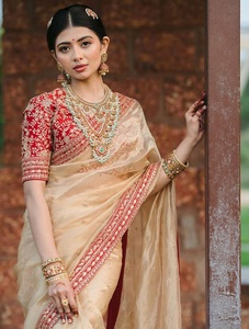 Sari Tradicional Étnico Indio de Seda Georgette con Bordado para Bodas, Fiestas y Eventos Festivos para Mujeres - Product Image 1