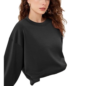 Sudadera de lujo de poliéster y algodón con cuello redondo, lisa, con logotipo bordado personalizado, informal, para mujer. - Product Image 1