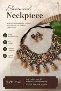 Ethnic Floral Pattern <b>Indian</b> <b>Necklace</b> & Earrings <b>Set</b> Antique Gold Plated Imitation Pearl Wedding Jewelry for Women - Product Image 3