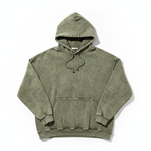Men's Oversized Hooded Sweatshirt Solid Green Washed French Terry Cotton Casual Style Autumn Wear - Product Image 6
