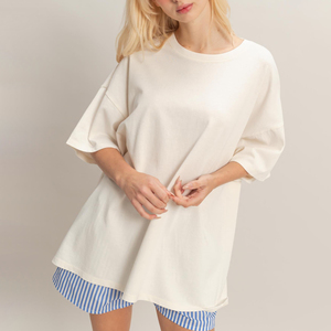 Camiseta Oversize de Alta Calidad para Mujer, Estilo Retro Desteñido, Personalizable, Color Crema, Vintage - Product Image 1