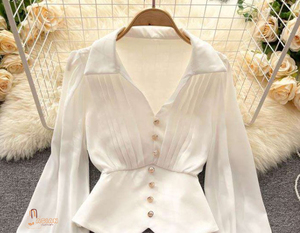 Women's Dress Shirt Full Sleeve <b>Turn</b>-down Collar Formal Solid Color Autumn Wear - Product Image 4