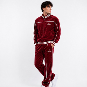 OEM <b>Men's</b> <b>Velvet</b> Tracksuit 100% Cotton/Polyester Eco-Friendly Quick Dry Anti-Bacterial Sweatsuit Velour <b>Jacket</b> Sweatpants Gym - Product Image 3