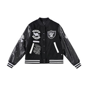 Veste pour homme avec logo personnalisé, veste varsity, veste bomber en cuir PU avec patch brodé, streetwear - Product Image 1