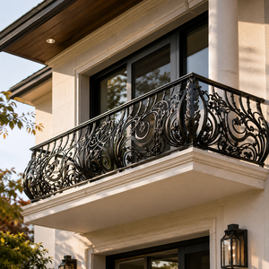 Barandilla de Balcón de Hierro Forjado Negro de Lujo, Barandilla Ornamental, Valla para Terraza de Villa, Diseño Decorativo Exterior - Product Image 1