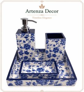 Artenza Decor Pink Resin 4-Piece <b>Bathroom</b> <b>Set</b> Durable Rectangle Modern Soap <b>Accessories</b> for Home & Hotel Use - Product Image 2
