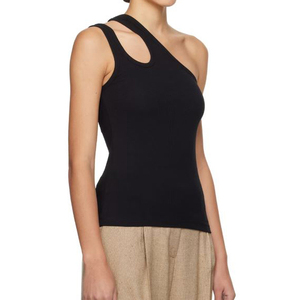 Top de punto asimétrico blanco con un hombro descubierto para mujer, estilo transpirable de longitud regular con patrón liso - Product Image 5