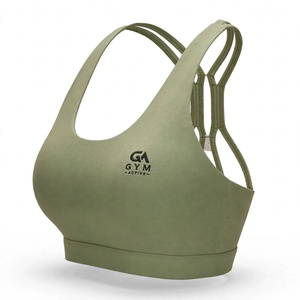 Sujetador deportivo GYM ACTIVE verde oliva con espalda cruzada, soporte medio, tiras en la espalda, sin costuras, para entrenamiento, fitness, ropa deportiva, estampado de leopardo, talla grande. - Product Image 2