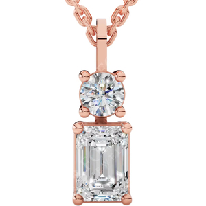 Elegant Luxury Toi Et Moi Engagement Wedding Pendant <b>Necklace</b> with Round Baguette Lab Grown Diamonds in 10K Gold Colorless White - Product Image 1