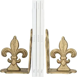 Fleur De Lis Bookends Set Of 2 Antique Brass Traditional Design For Living Room Decor - Product Image 1