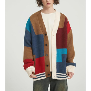 <b>Men's</b> Knitted Patchwork <b>Cardigan</b> Long Sleeve Button Closure Autumn Casual Sweater Regular Fit Full Sleeve Style - Product Image 1