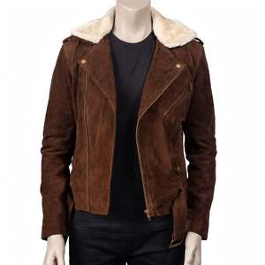 <b>Men's</b> Brown Sherpa Lined Leather <b>Jacket</b> Lightweight Zip Up Casual Outerwear Autumn Outdoor Wear <b>Shearling</b> Collar Winter <b>Jacket</b> - Product Image 1