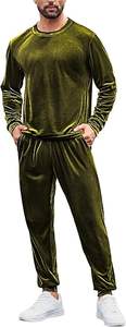 Ensemble décontracté 2 pièces pour homme en velours, pull à manches longues et col rond, pantalon de survêtement en velours à taille élastique - Product Image 2