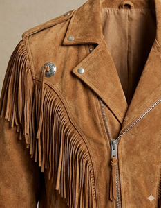 New Design Men's Western Cowboy Fringe Motorcycle Handmade Tan <b>Brown</b> Suede <b>Leather</b> <b>Jacket</b> Wholesale Manufacturer - Product Image 5