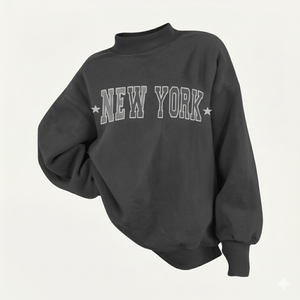 Sudadera Personalizada con Cuello Alto, Diseño de Parche Bordado, Felpa de Algodón Suave, Cuello Redondo Clásico para Mujer - Product Image 1