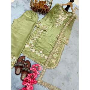 Conjunto de Top y Dupatta de Fiesta para Mujer de Diseñador, Elegante Palazzo con Hermosos Adornos - Product Image 6