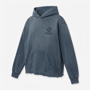 Vintage Wash Hoodie Men's Cotton Oversized <b>Drop</b> Shoulder Raw Hem Cropped <b>Sun</b> Faded Hoodie Streetwear Pullover Hoodies for Men - Product Image 6