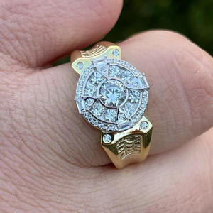Moissanite Diamond Round Halo Statement <b>Ring</b> for Men Two Tone Yellow White <b>Gold</b> Luxury Iced Out <b>Cocktail</b> <b>Ring</b> - Product Image 1