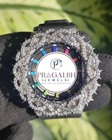 Pragalbh Jewels Luxus-Diamantuhr mit Dornen-Lünette, Moissanit, Edelstahl, Hip-Hop-Armbanduhr für Herren und Damen