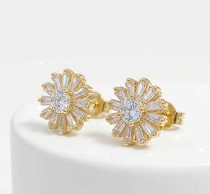 Pendientes de Oro Sólido 14K con Diamantes Cultivados en Laboratorio, Diseño de Girasol y Margarita, para Mujer - Product Image 5