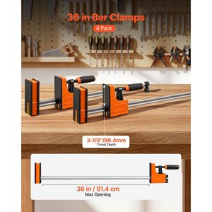 Lot de 4 pinces en F de 36 pouces pour le travail du bois, capacité de charge de 1500 lb, pince/écarteur, 2 modes, coussinets en caoutchouc souple, design ergonomique - Product Image 2