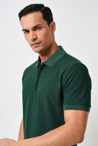 Top Quality Men's Polo <b>Shirt</b> with Zipper Short Sleeve Custom Design Pique Knitted Fabric Ribbed Collar Cuffs Breathable - Product Image 4