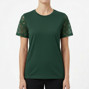 Camiseta Deportiva de Cuello Redondo para Mujer con Logotipo Personalizado, Manga de Encaje, 100% Algodón Ecológico, Transpirable, de Secado Rápido, Corte Regular, para Verano - Product Image 5