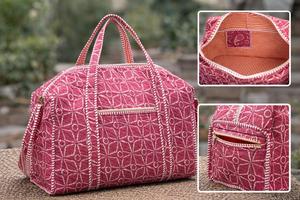 Sac de voyage week-end de luxe pour femme, grand format, en coton imprimé à la main, avec fermeture éclair, poignée supérieure, accessoires de voyage sportifs - Product Image 5