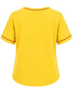 Custom Yellow Women V Neck T Shirt Contrast Piping Short Sleeve Pocket Tee Soft Breathable Casual Summer <b>Top</b> Comfortable Fit - Product Image 2