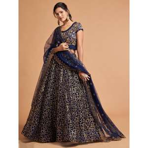 Robe de soirée en filet brodé de fil bleu marine Merveilleuse tenue de soirée Lehenga Choli - Product Image 1