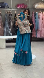 Indian Boutique Designer Red Embroidered Georgette <b>Top</b> With Palazzo And Dupatta Set For Women Traditional Indian Wedding Wear - Product Image 5