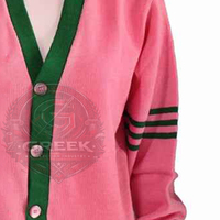 Personalizado | Alfa | Cárdigan para Mujer Sorority AKA, Colección Griega IND, Rosa Verde, Acrílico Tejido, Cuello en V, Transpirable, para Todas las Temporadas