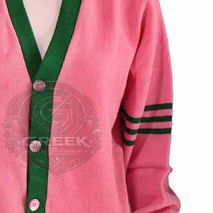 สั่งทำพิเศษ | อัลฟ่า | เสื้อคาร์ดิแกนผู้หญิง Sorority AKA สีชมพูและสีเขียว ผ้าอะคริลิกถัก ลายปักตัวอักษรกรีก โลโก้ด้านหน้า เหมาะสำหรับฤดูหนาว - Product Image 2