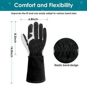Gants de soudage TIG en cuir de vachette renforcé et cuir pleine fleur, résistants à l'abrasion, robustes, pour la lutte contre les incendies et la construction - Product Image 6