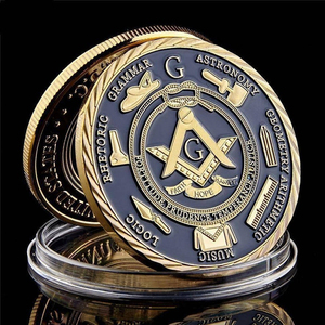 Pièce de monnaie commémorative maçonnique personnalisée, ton or, Maître de Loge Bleue, Franc-maçon, vente en gros - Product Image 2