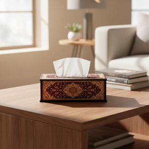 Vintage Acacia Wood Tissue Box Cover Hand Painted Floral Tissue Holder Decorative Napkin <b>Case</b> for Home Hotel - Product Image 3