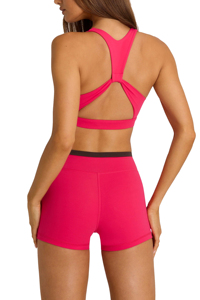 Sujetador deportivo rosa para mujer, espalda cruzada, cuello redondo, soporte medio, costuras en contraste, bloques de color, top sin costuras para fitness y entrenamiento - Product Image 3